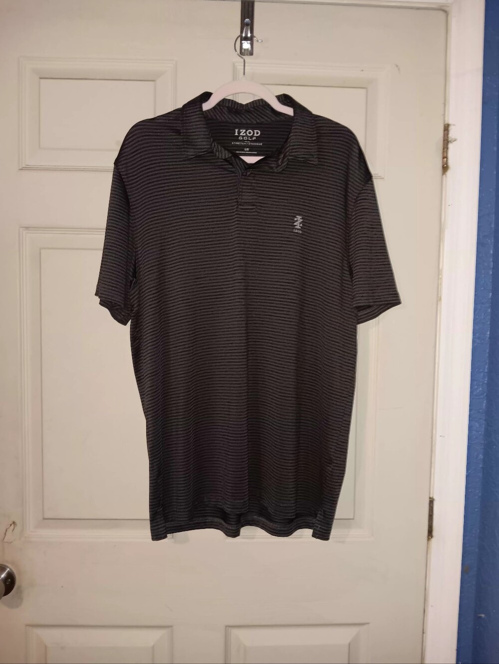 Izod Golf Black And Grey Striped Polo Stretch Mens Sz L